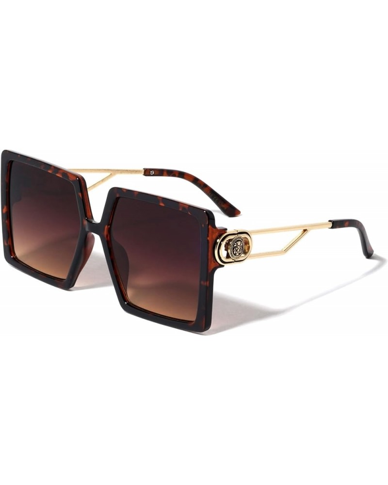 Realm - Crystal Color Oversize Square Side Coin Lion Head Medallion Hip Hop Sunglasses Brown Demi $12.20 Square