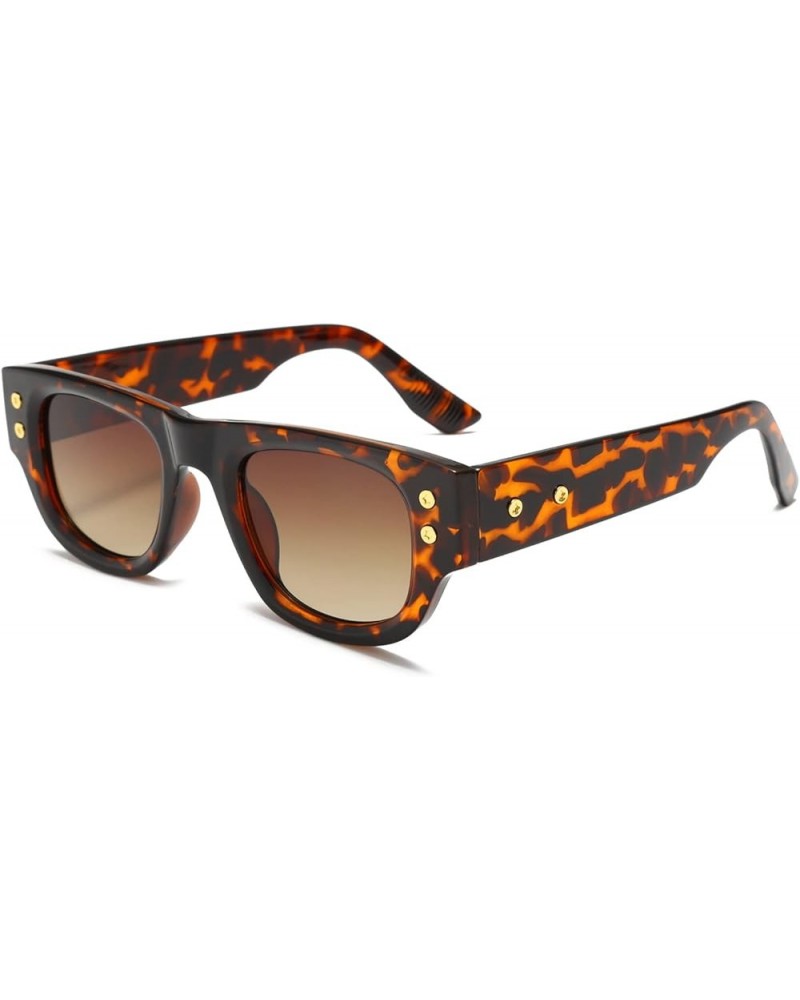 Rectangle Sunglasses Women - Men Chunky Square Narrow Frame Sunglasses Retro Thick Sun Glasses UV400 Protection Leopard Gradi...