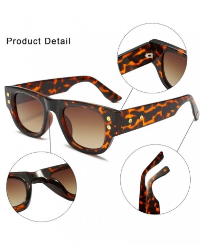 Rectangle Sunglasses Women - Men Chunky Square Narrow Frame Sunglasses Retro Thick Sun Glasses UV400 Protection Leopard Gradi...