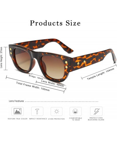 Rectangle Sunglasses Women - Men Chunky Square Narrow Frame Sunglasses Retro Thick Sun Glasses UV400 Protection Leopard Gradi...