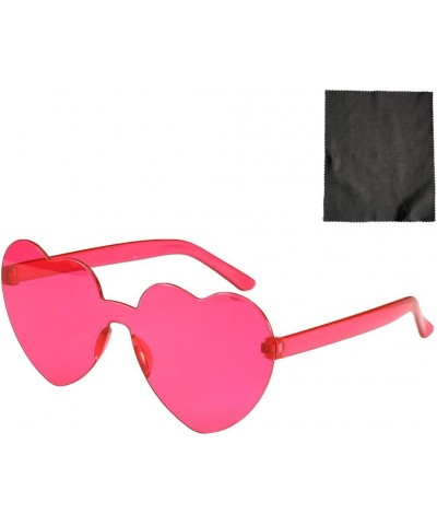 Love Heart Shaped Rimless Sunglasses PC Frame Resin Lens Sunglasses UV400 Sunglasses Rose Red $6.29 Rimless