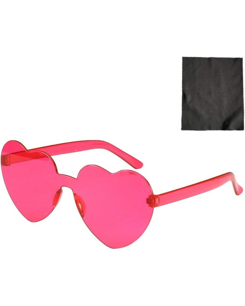 Love Heart Shaped Rimless Sunglasses PC Frame Resin Lens Sunglasses UV400 Sunglasses Rose Red $6.29 Rimless