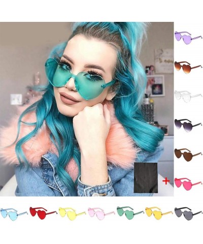 Love Heart Shaped Rimless Sunglasses PC Frame Resin Lens Sunglasses UV400 Sunglasses Rose Red $6.29 Rimless