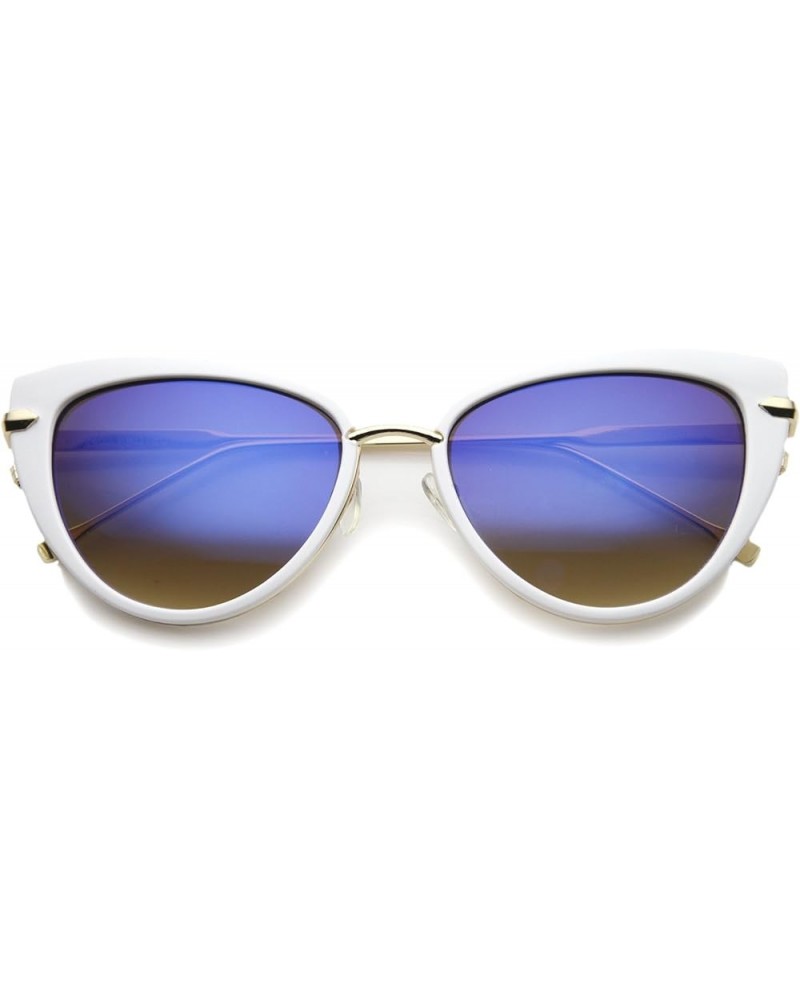 Women's High Fashion Metal Temple Super Cat Eye Sunglasses 55mm White-gold / Blue Mirror $12.47 Cat Eye