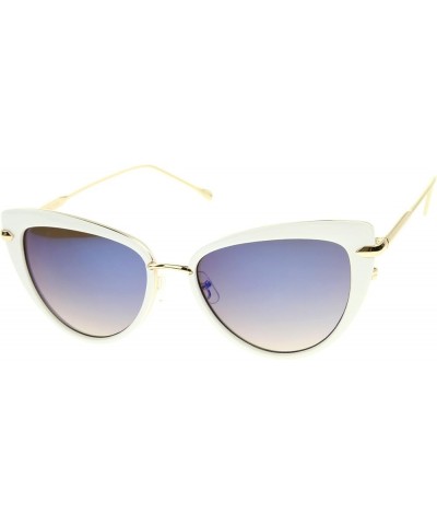 Women's High Fashion Metal Temple Super Cat Eye Sunglasses 55mm White-gold / Blue Mirror $12.47 Cat Eye