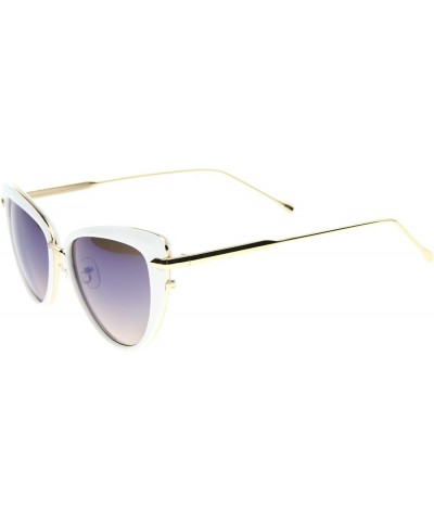 Women's High Fashion Metal Temple Super Cat Eye Sunglasses 55mm White-gold / Blue Mirror $12.47 Cat Eye