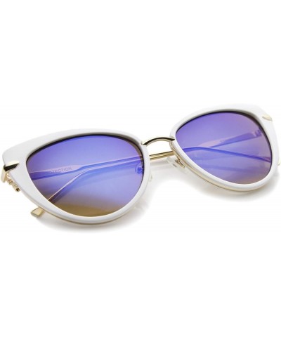 Women's High Fashion Metal Temple Super Cat Eye Sunglasses 55mm White-gold / Blue Mirror $12.47 Cat Eye