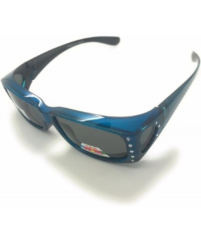 Polarized Rhinestone Sunglasses Fit Over Rectangular Cover Sunglasses Blue $12.72 Rectangular