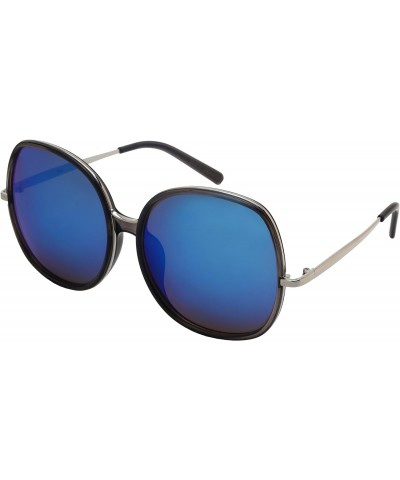 Edge I-Wear Oversized Round Square Women Sunglasses Mirrored Lens 3342-REV-2(CL.GY.buwhtrev) $9.51 Oversized