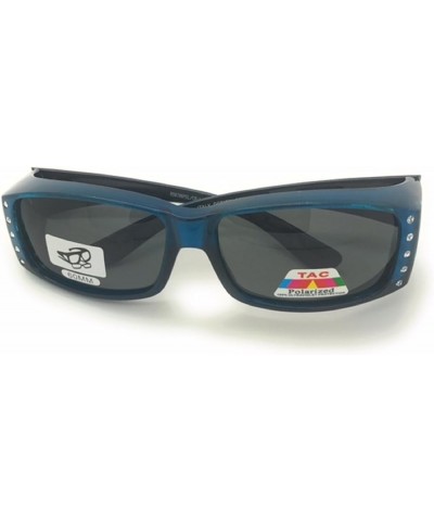 Polarized Rhinestone Sunglasses Fit Over Rectangular Cover Sunglasses Blue $12.72 Rectangular