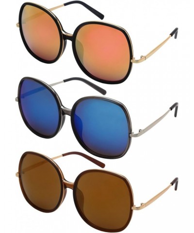 Edge I-Wear Oversized Round Square Women Sunglasses Mirrored Lens 3342-REV-2(CL.GY.buwhtrev) $9.51 Oversized