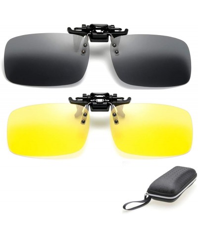 2x Polarized Clip On Sunglasses Flip Up Fit Over Night Vision Glasses Anti Glare Men Women Driving Sports with Box Yellow+gre...