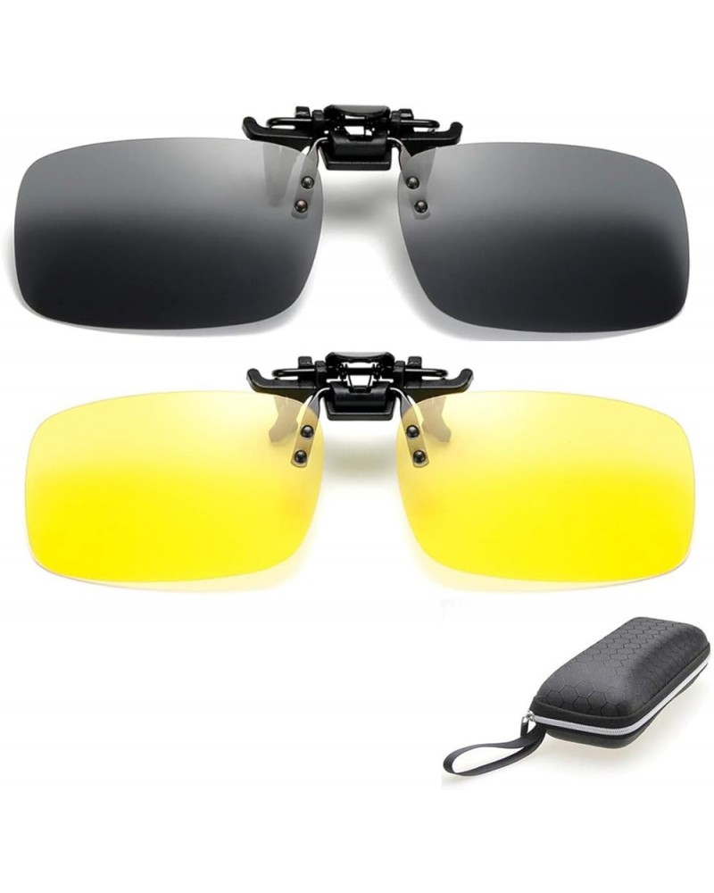 2x Polarized Clip On Sunglasses Flip Up Fit Over Night Vision Glasses Anti Glare Men Women Driving Sports with Box Yellow+gre...