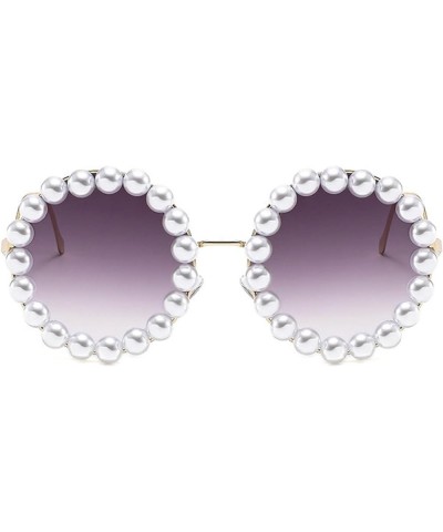 Luxury Pearl Decoration bling Candy color Sunglasses Women Fashion Metal Frame Oval Pearl Sun Glasses UV400 Gary $10.54 Round