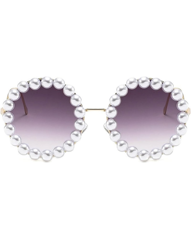 Luxury Pearl Decoration bling Candy color Sunglasses Women Fashion Metal Frame Oval Pearl Sun Glasses UV400 Gary $10.54 Round