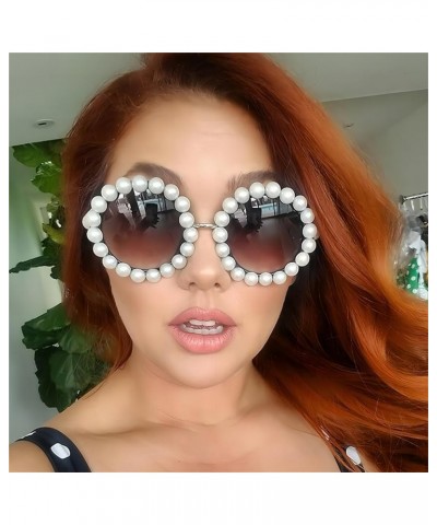 Luxury Pearl Decoration bling Candy color Sunglasses Women Fashion Metal Frame Oval Pearl Sun Glasses UV400 Gary $10.54 Round