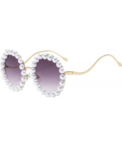 Luxury Pearl Decoration bling Candy color Sunglasses Women Fashion Metal Frame Oval Pearl Sun Glasses UV400 Gary $10.54 Round