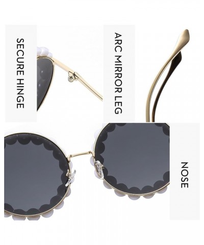 Luxury Pearl Decoration bling Candy color Sunglasses Women Fashion Metal Frame Oval Pearl Sun Glasses UV400 Gary $10.54 Round