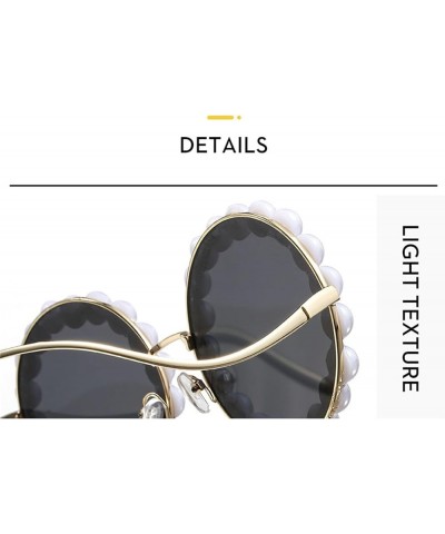 Luxury Pearl Decoration bling Candy color Sunglasses Women Fashion Metal Frame Oval Pearl Sun Glasses UV400 Gary $10.54 Round