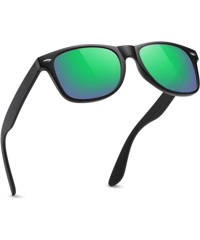 Polarized Sunglasses for Men Women Classic Retro Driving Sun Glasses UV400 Protection S1-matte Black Frame/Green Mirrored Len...