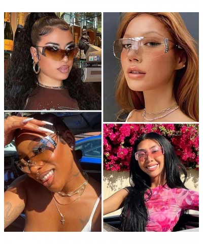 Wrap Around Y2K Sunglasses for Women Men,Trendy Star Futuristic Sexy Frameless Sun Glasses Shield Flat Top Shades A7* Gold Fr...