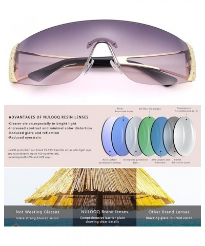 Wrap Around Y2K Sunglasses for Women Men,Trendy Star Futuristic Sexy Frameless Sun Glasses Shield Flat Top Shades A7* Gold Fr...