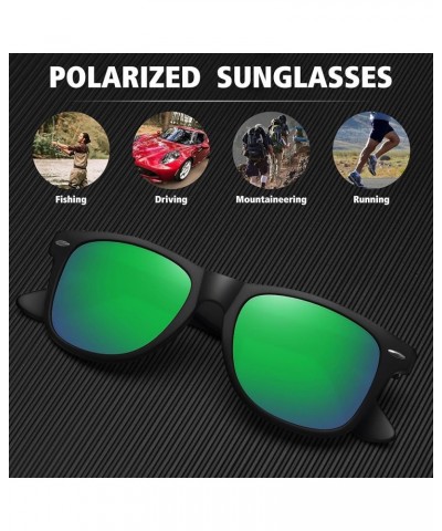 Polarized Sunglasses for Men Women Classic Retro Driving Sun Glasses UV400 Protection S1-matte Black Frame/Green Mirrored Len...