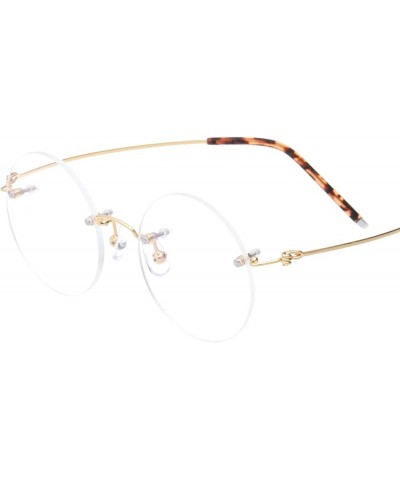 46mm Round Rimless Pure Titanium Reading Glasses for Men Polycarbonate Single Vision UV400 Coating Eyeglasses Reader-Gold||Pl...