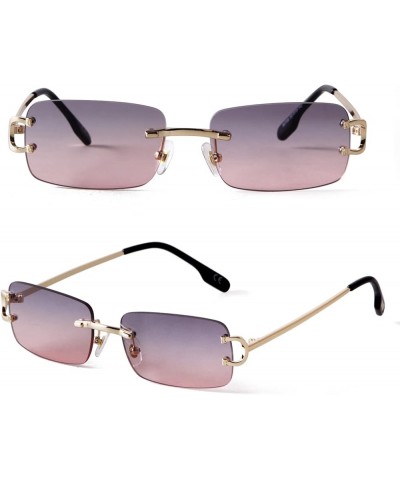 Rimless Sunglasses for Men Women Fashion Small Narrow Rectangle Sun Glasses Shades 90s Eyewear Gradient Grey Pink $11.58 Rimless