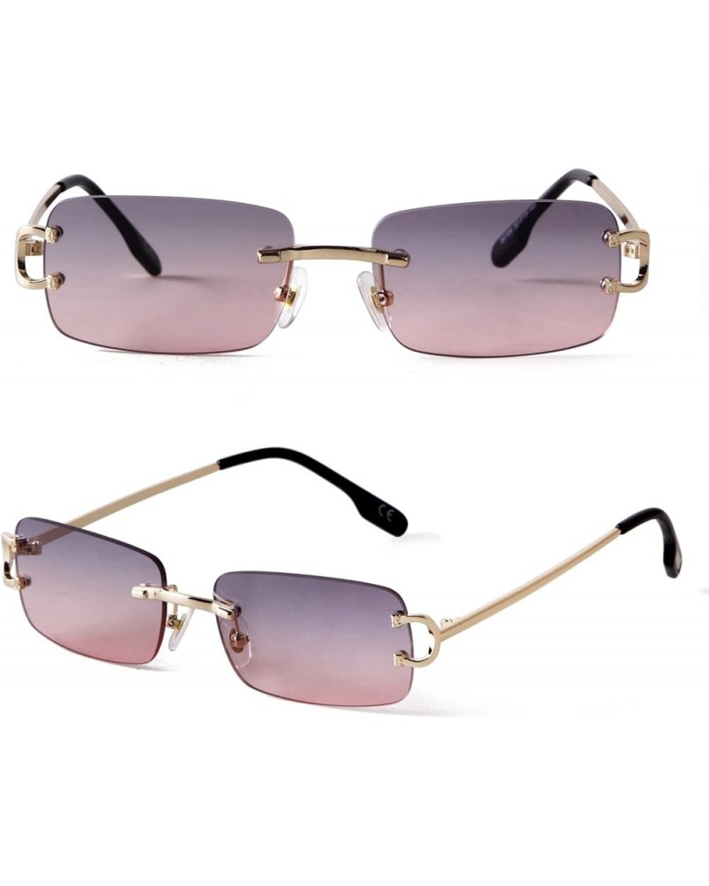 Rimless Sunglasses for Men Women Fashion Small Narrow Rectangle Sun Glasses Shades 90s Eyewear Gradient Grey Pink $11.58 Rimless