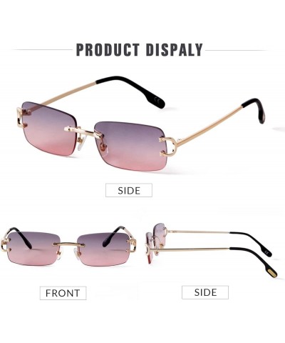 Rimless Sunglasses for Men Women Fashion Small Narrow Rectangle Sun Glasses Shades 90s Eyewear Gradient Grey Pink $11.58 Rimless