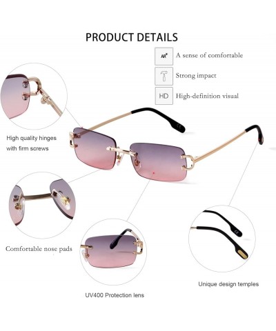 Rimless Sunglasses for Men Women Fashion Small Narrow Rectangle Sun Glasses Shades 90s Eyewear Gradient Grey Pink $11.58 Rimless