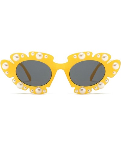 Cute Pearl Cat Eye Sunglasses Women Luxury Pearl Sun Glasses Party Festival Shimmering Bling Flower Eyewear Yellow $9.29 Cat Eye