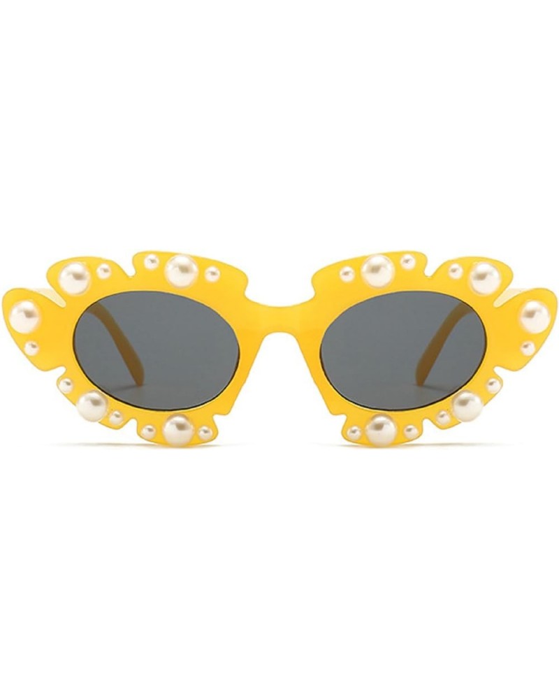 Cute Pearl Cat Eye Sunglasses Women Luxury Pearl Sun Glasses Party Festival Shimmering Bling Flower Eyewear Yellow $9.29 Cat Eye