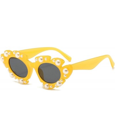 Cute Pearl Cat Eye Sunglasses Women Luxury Pearl Sun Glasses Party Festival Shimmering Bling Flower Eyewear Yellow $9.29 Cat Eye