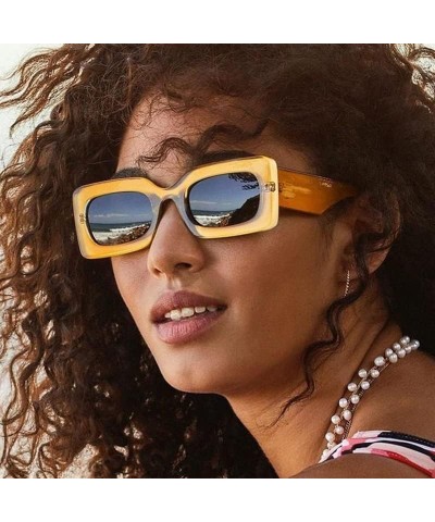 Retro Rectangle Sunglasses for Women Fashion Oval Lenses Pink Square Frame with UV400 Protection Caramel/Grey $8.94 Square