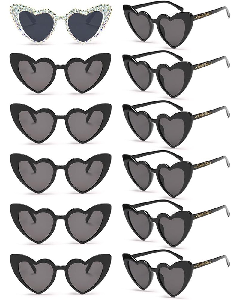 12 Pcs Heart Sunglasses Bachelorette Party, Bridal Shower Favors Bride Tribe Love Glasses Wedding Supplies Rhinestone White+b...