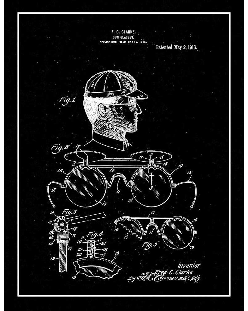 Sunglasses Patent Print Blueprint with Border (8.5" x 11") M15538 16" x 20" Black Matte $11.31 Rectangular