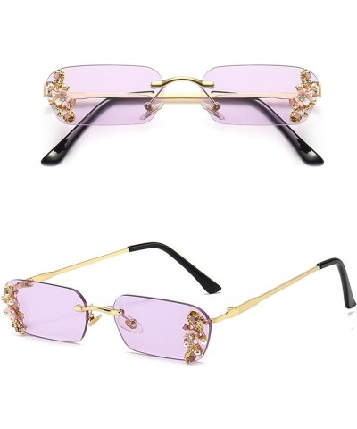 Diamond Sunglasses Women Rimless Vintage Rectangular Crystal Candy Sun Glasses Ladies Rhinestone Sunglass Party Eyewear Purpl...