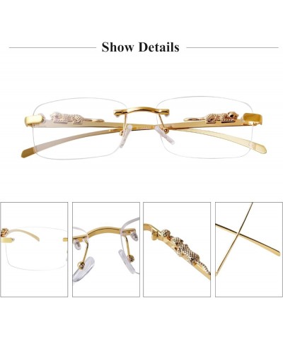 Vintage Rimless Rectangle Sunglasses for Women Men,Trendy Gold Metal Frameless Square Sun Glasses Transparent Eyewear Gold/Gr...