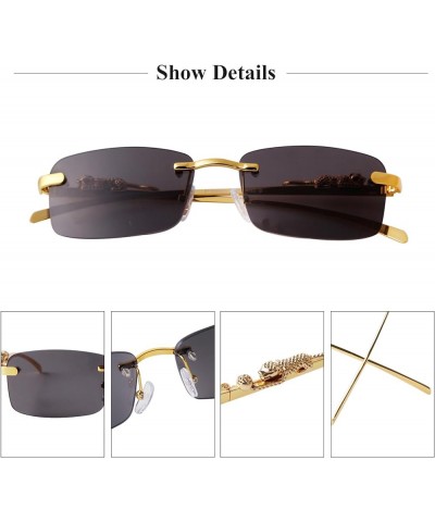 Vintage Rimless Rectangle Sunglasses for Women Men,Trendy Gold Metal Frameless Square Sun Glasses Transparent Eyewear Gold/Gr...