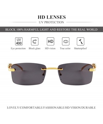 Vintage Rimless Rectangle Sunglasses for Women Men,Trendy Gold Metal Frameless Square Sun Glasses Transparent Eyewear Gold/Gr...