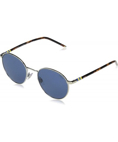 Men's Ph3133 Round Sunglasses Shiny Silver/Dark Blue $40.19 Round