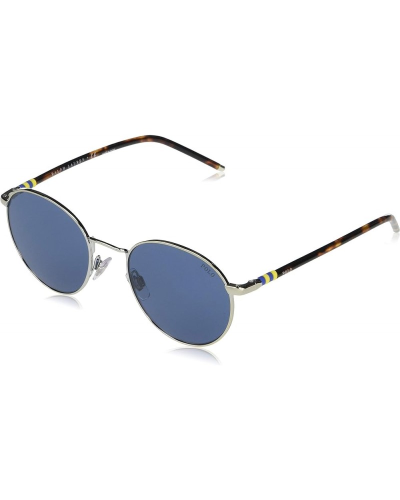 Men's Ph3133 Round Sunglasses Shiny Silver/Dark Blue $40.19 Round