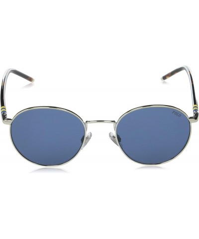 Men's Ph3133 Round Sunglasses Shiny Silver/Dark Blue $40.19 Round