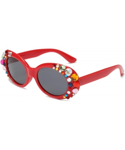 Sunglasses with Colored Diamonds Women's Trendy Oval Frame Flashing Diamonds Female Bling Rhinestones Sun Glasses red $9.50 Oval