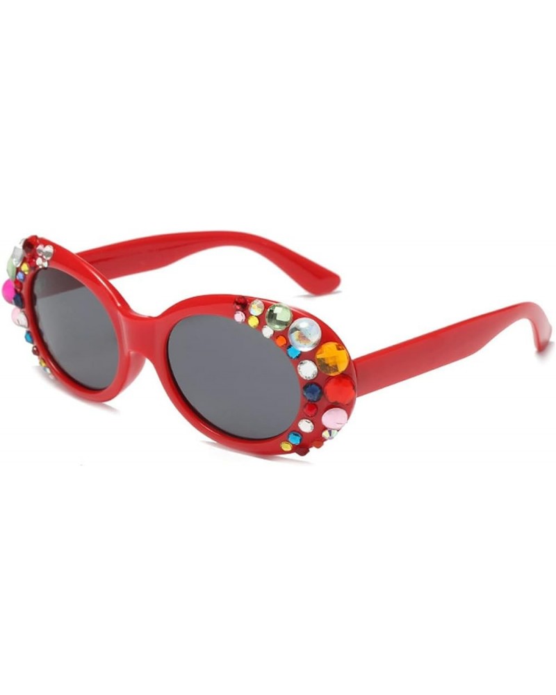 Sunglasses with Colored Diamonds Women's Trendy Oval Frame Flashing Diamonds Female Bling Rhinestones Sun Glasses red $9.50 Oval