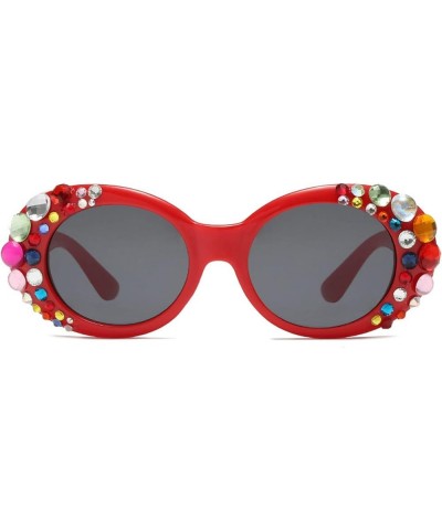 Sunglasses with Colored Diamonds Women's Trendy Oval Frame Flashing Diamonds Female Bling Rhinestones Sun Glasses red $9.50 Oval