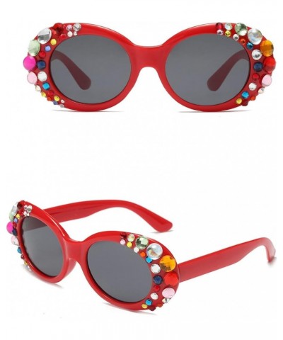 Sunglasses with Colored Diamonds Women's Trendy Oval Frame Flashing Diamonds Female Bling Rhinestones Sun Glasses red $9.50 Oval