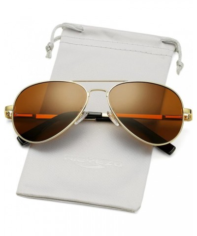 Classic Aviator Polarized Sunglasses for Men Women Spring Hinge Metal Frame UV400 Protection Gold/Brown $11.19 Aviator